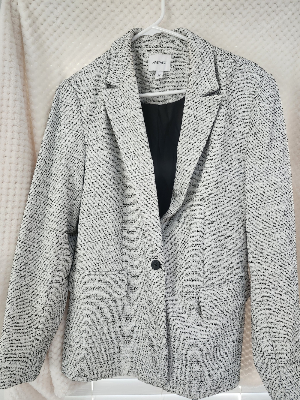 Nine West Black and White Tweed Single-Button Blazer